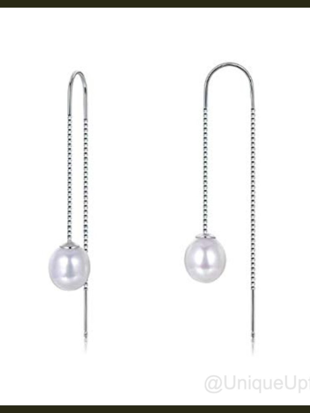 925 Sterling Silver Freshwater Pearl Threader Earrings Rhodium Plated